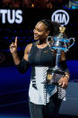Serena Williams of the United States of America celebrates winning the Womens Singles Final against her sister Venus Williams of the United States of America during the 2017 Australian Open on January 28, 2017, at Melbourne Park Tennis Centre in Melbourne, Australia. (Photo by Jason Heidrich/Icon Sportswire via Getty Images)