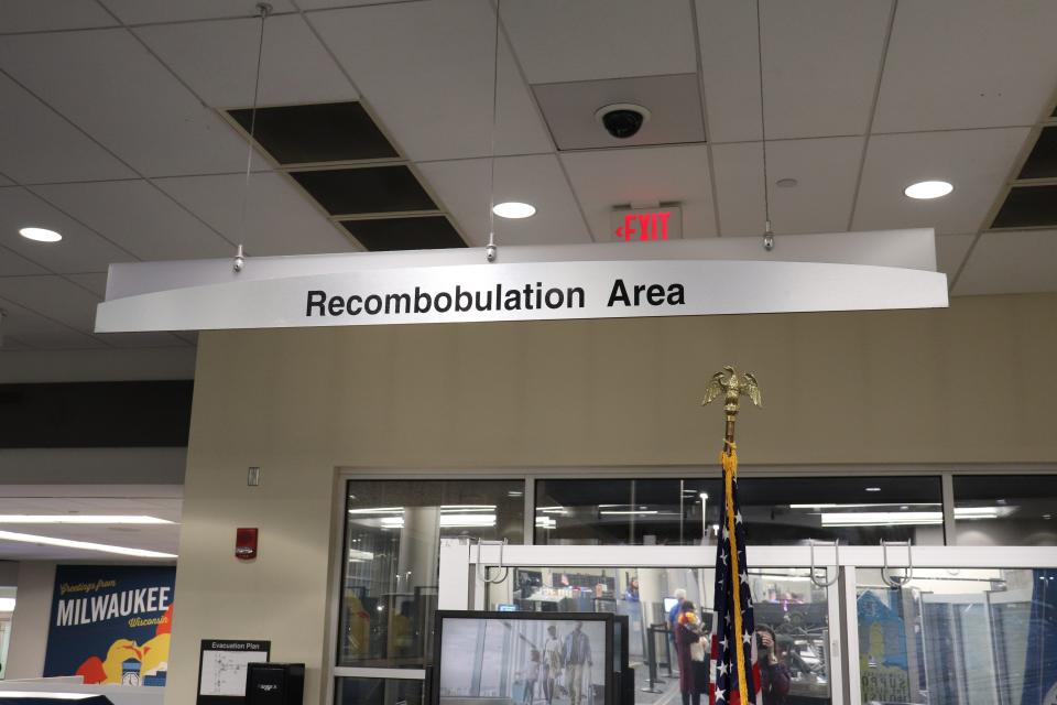 The recombobulation area at the airport in Milwaukee, Wisconsin.