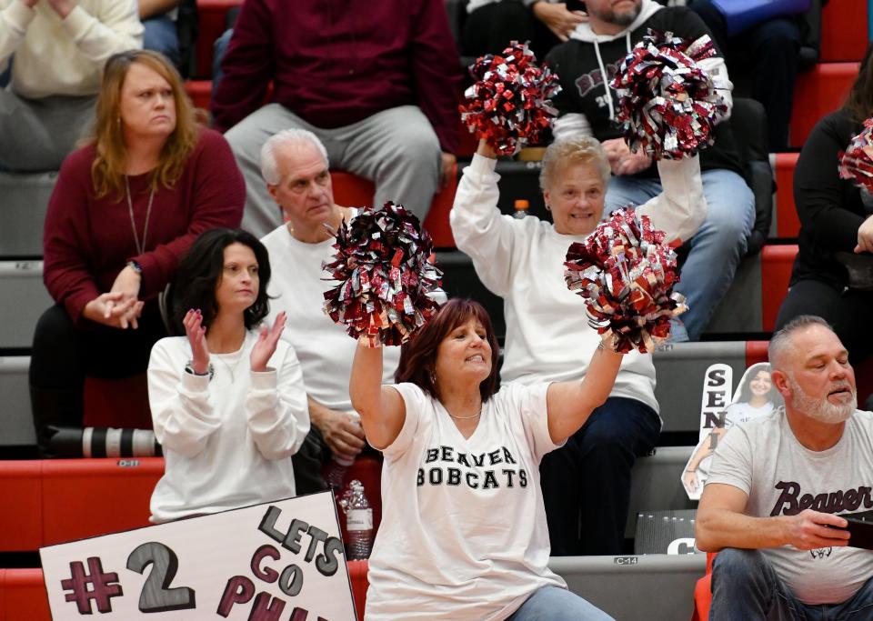 Beaver fans cheer for the Bobcats during the Class 2A WPIAL volleyball championship against Freeport, Saturday at Peters Township High School.