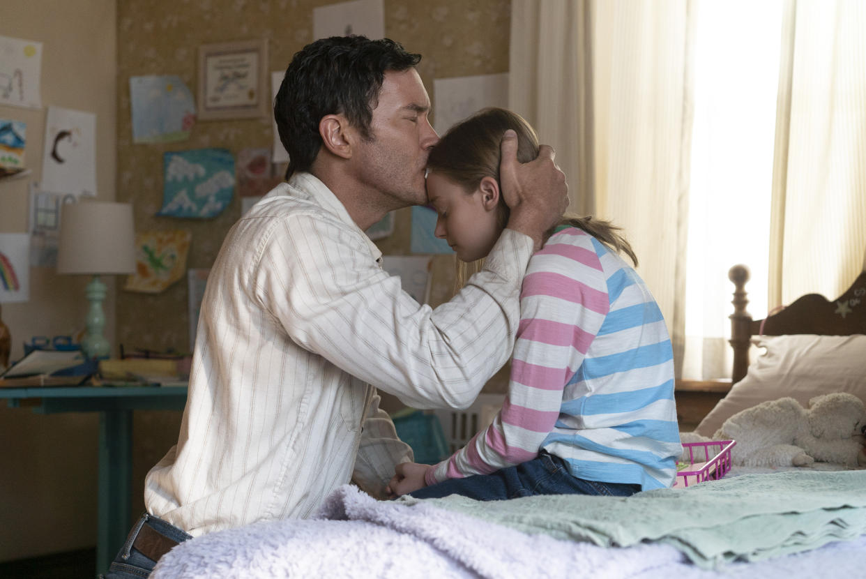 This image released by Amazon Prime Video shows, Tom Pelphrey, left, and Olive Abercrombie in a scene from "Outer Range," premiering April 15 on Amazon Prime. (Richard Foreman/Amazon Prime Video via AP)