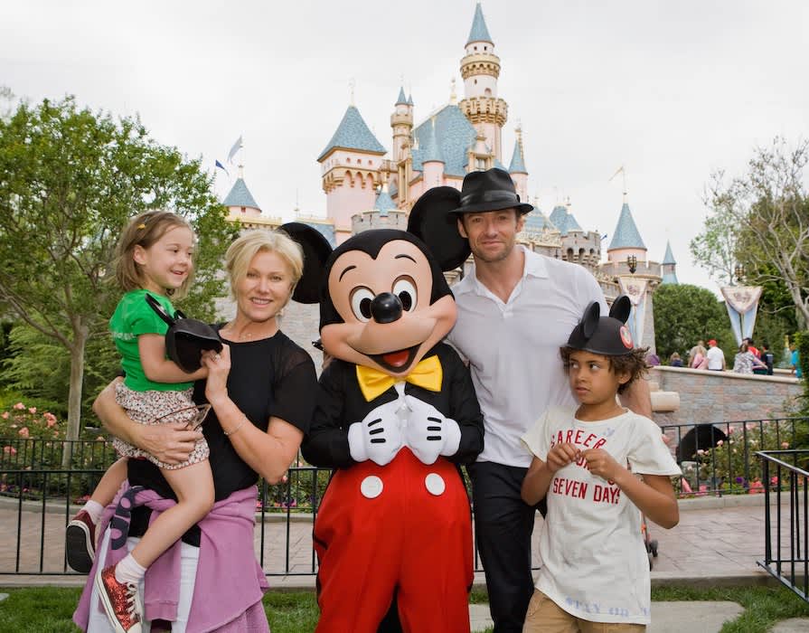 Deborra-Lee Furness and Hugh Jackman with Ava and Oscar at Disneyland in 2009