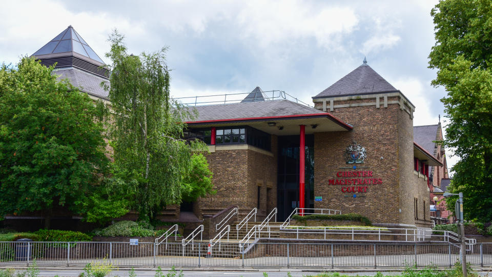 Chester, UK: Jul 3, 2022: Chester Magistrates Court is located on the junction of Grosvenor Street and Nicholas Street