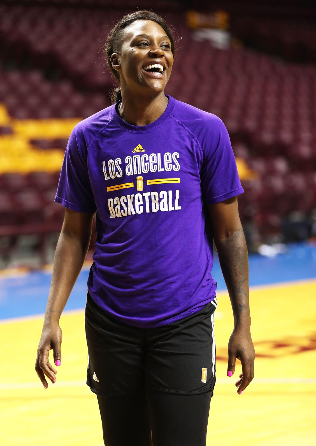 Tiffany Jackson-Jones #33 of the Los Angeles Sparks during practice at Williams Arena during the WNBA Finals on October 3, 2017 in Minneapolis, Minnesota.