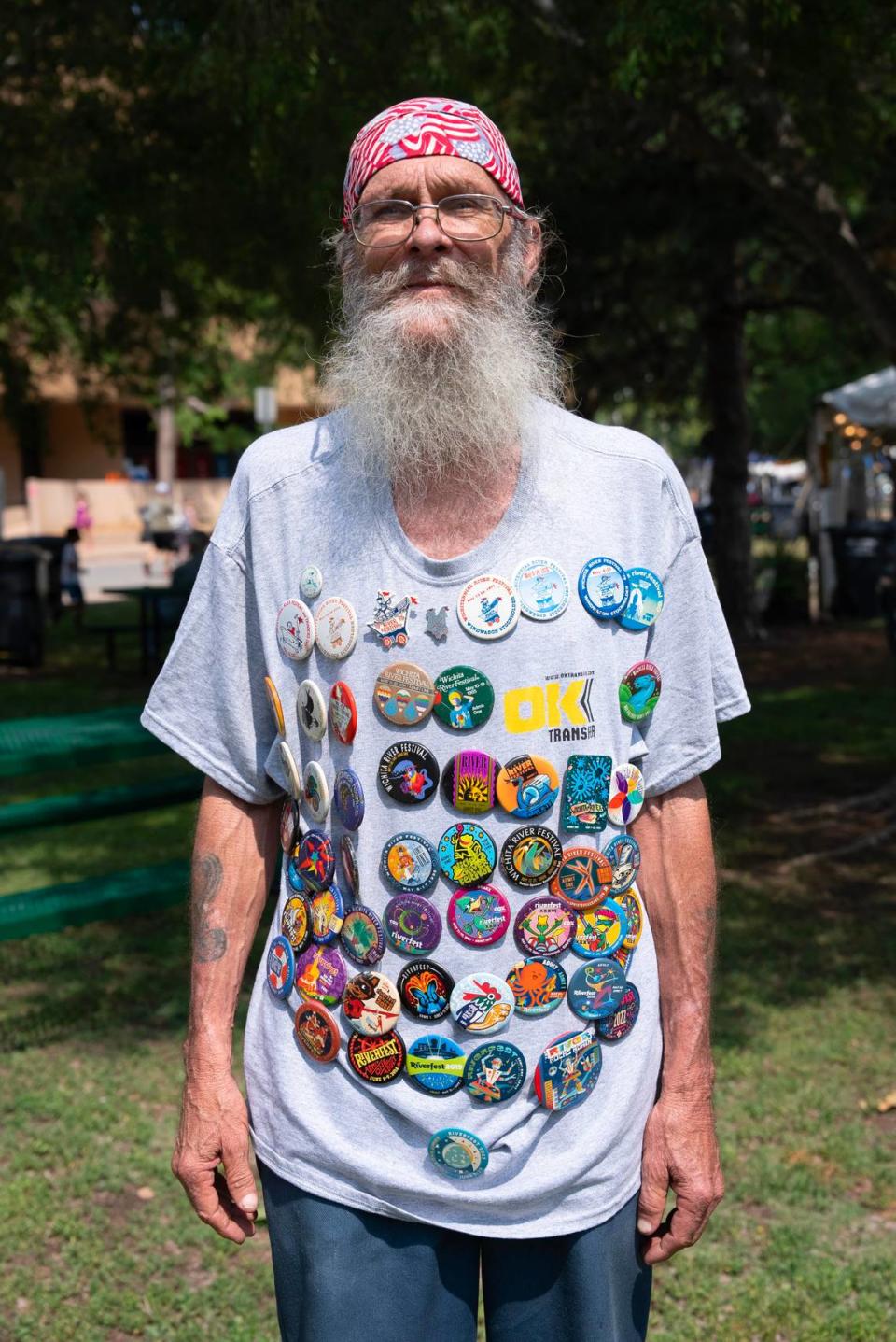 JW Melugin owns all of the Wichita River Festival buttons and even made his own 2020 button when the festival happened virtually and physical buttons weren’t made by the festival.