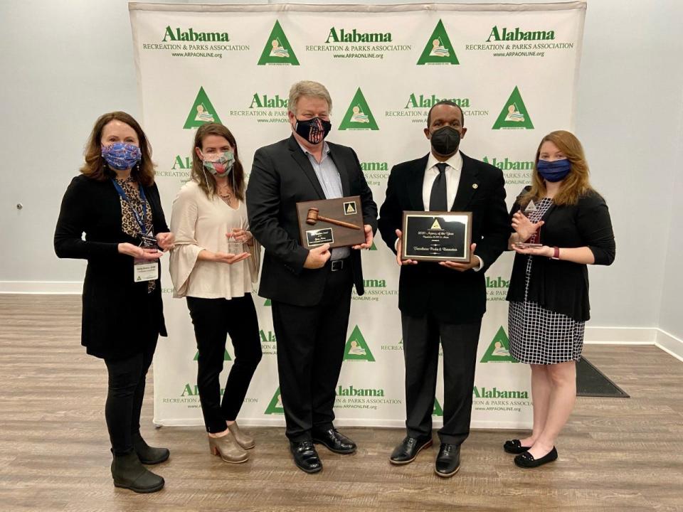 Tuscaloosa Park and Recreation Authority took home several awards from the Alabama Recreation and Parks Association during its 2021 Annual State Conference in Orange Beach, Jan. 25. Representing PARA are, from left, Becky Booker, Casie Jones, Gary Minor, Jay Logan and Chelsea Garza. [Submitted photo]