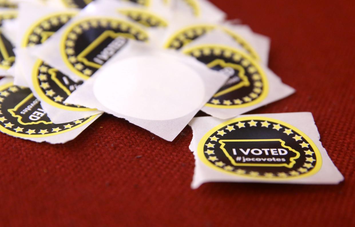 “I Voted” stickers are pictured Tuesday, June 4, 2024 in Iowa City, Iowa.
