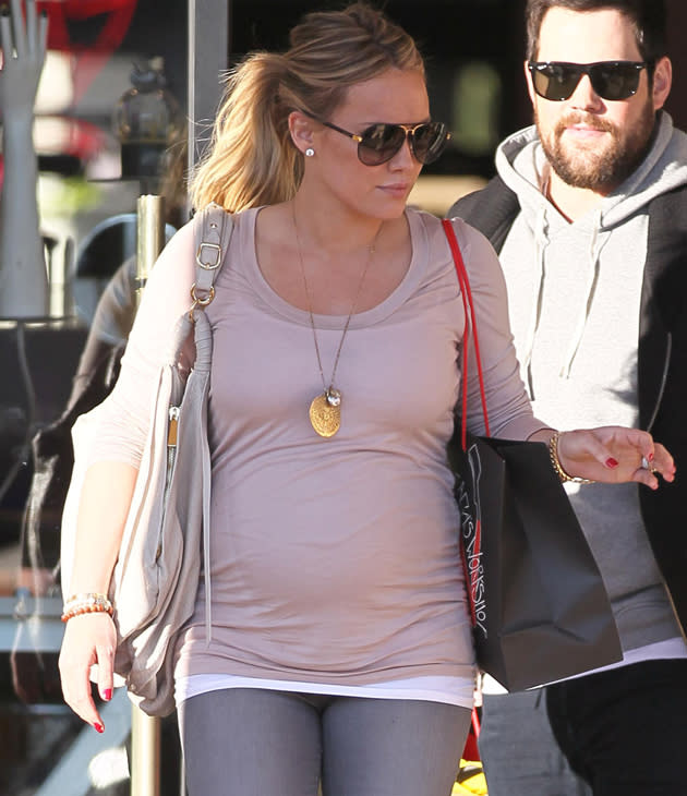 It’s a case of any day now for Hilary Duff and her bump.