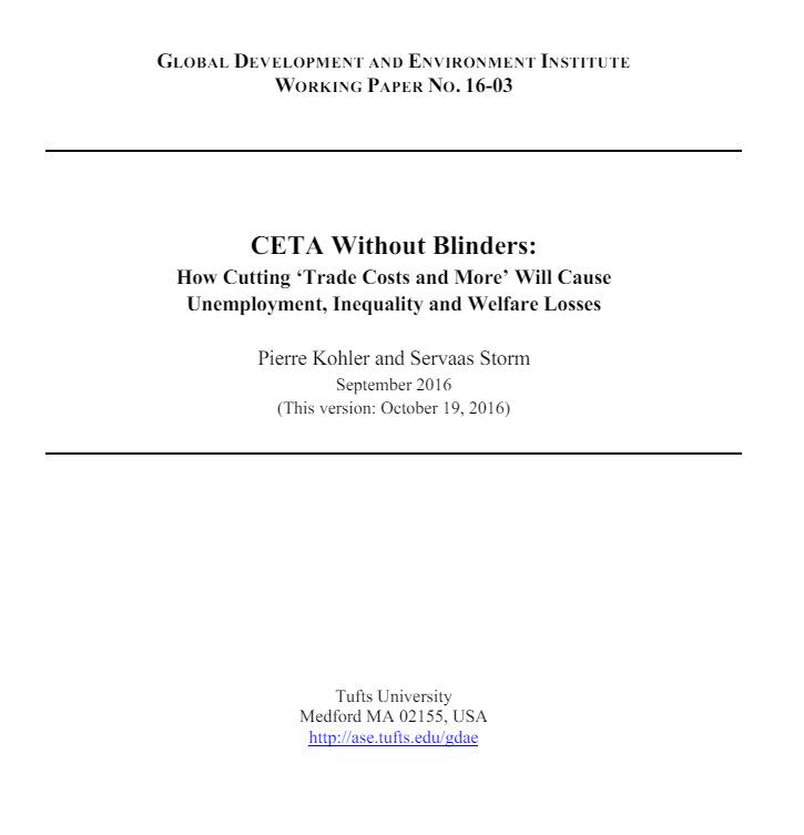 <span>Page de garde de l'étude de l'Université Tufts de 2016 sur le CETA </span>