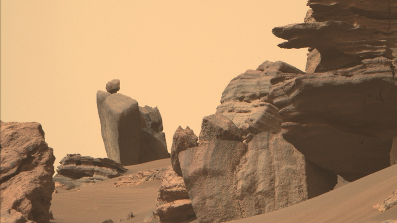 A balancing rock spotted by Perseverance on Mars.