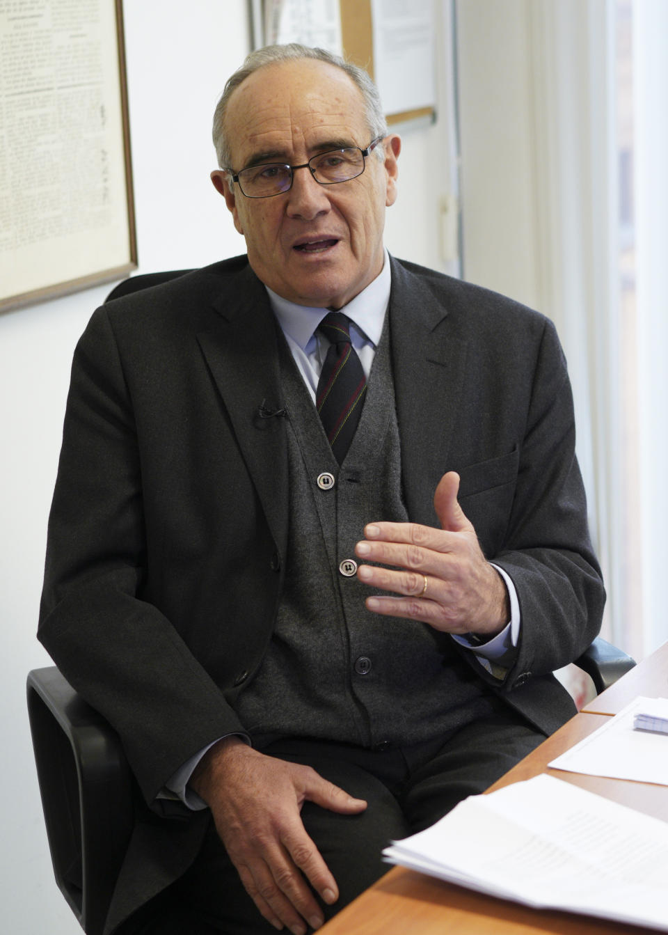 Corriere della Sera journalist Massimo Franco talks during an interview with The Associated Press, in Rome, Wednesday, Feb. 13, 2019. Italian newspaper Corriere della Sera reported that Pope Francis has written a letter to Venezuelan President Nicolas Maduro indicating conditions aren't ripe for the Vatican to step in and help mediate in the country's political crisis. (AP Photo/Andrew Medichini)