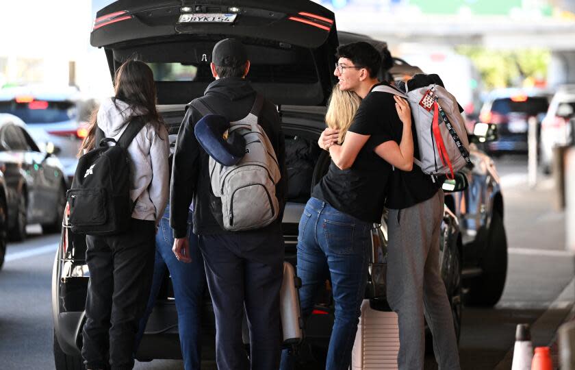 Los Angeles, California November 21, 2023-Holiday travelers make their way at Terminal 7 at LAX in time for the Thanksgiving weekend Tuesday. (Wally Skalij/Los Angeles Times)