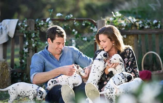 Cam surprised Georgia with dalmation pups on their one-on-one date. Source: Network Ten