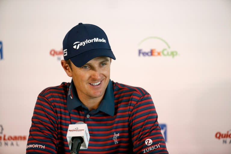 Justin Rose of England addresses the media during the Quicken Loans National Pro-Am on July 29, 2015 in Gainesville, Virginia