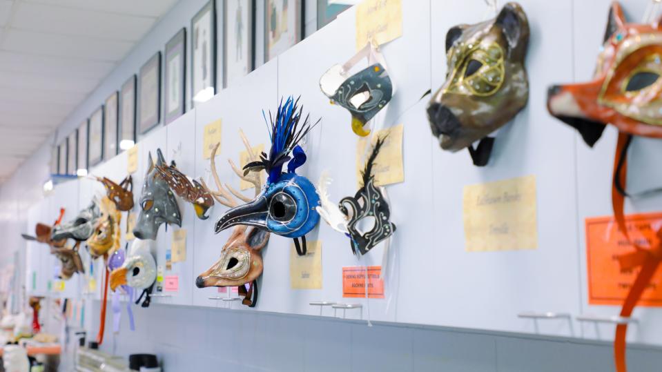 Erik Attia and Sarah Cox created a series of masks for performers appearing in Ken Ludwig’s adaptation of “The Three Musketeers” at Asolo Repertory Theatre.