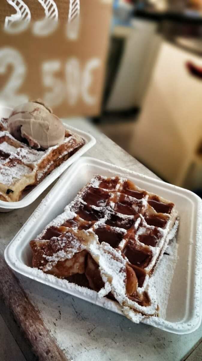 Belgian Waffle With Caramel Sauce, Markthalle Neun, Berlin