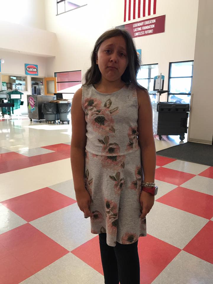 The school deemed this 11-year-old’s dress “distracting” because it showed her shoulders. (Photo: Facebook/Sandra Lynn Beeler Darling)