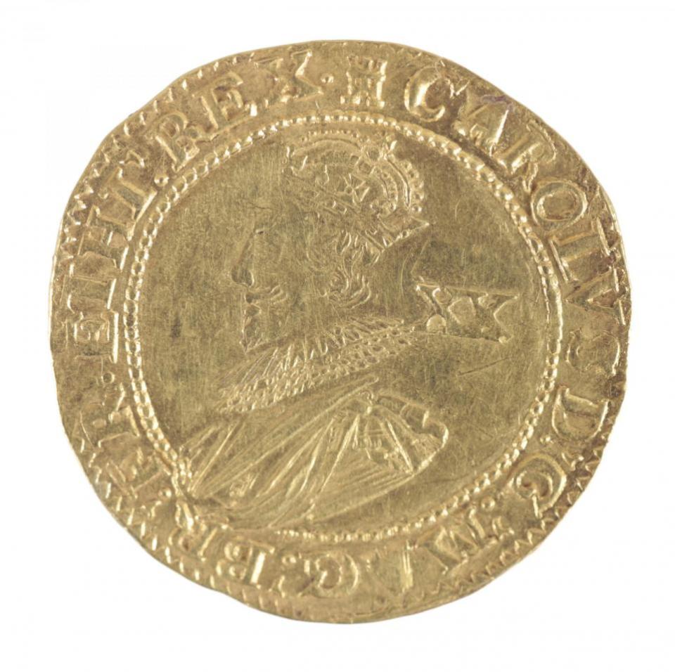 Dorset Echo: Lot 4 - A CHARLES I GOLD UNITE COIN, Castle (1627-1628),