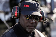 23XI Racing co-owner Michael Jordan stands in the pit area during a NASCAR Cup Series auto race at Talladega Superspeedway, Sunday, April 21, 2024, in Talladega. Ala. (AP Photo/Mike Stewart)