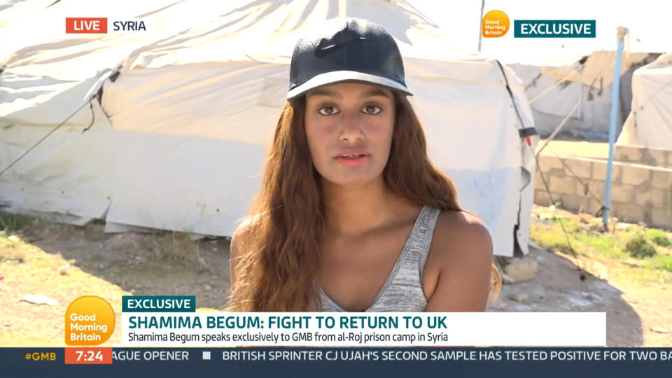 Shamima Begum told Good Morning Britain she doesn't want the British public to see her as a threat. (ITV)