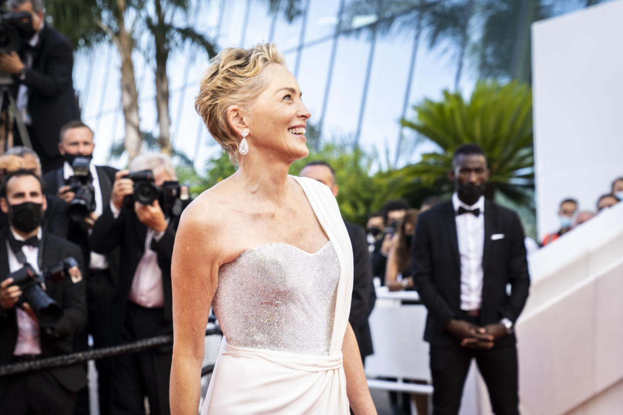 Sharon Stone dazzled in Dolce & Gabbana on the red carpet at the glamorous French film festival. (Getty Images)