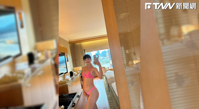 雷艾美日前在澳門飯店打卡，分享穿著比基尼的一系列辣照。（圖／雷艾美臉書）