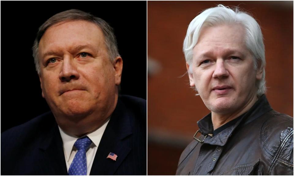 Mike Pompeo (L), Julian Assange (R).