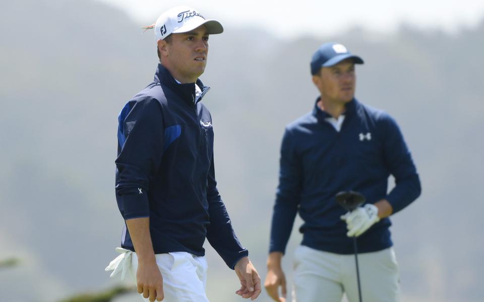 Justin Thomas of the United States and Jordan Spieth of the United States wait on the 16th tee during the third round of the 2020 PGA Championship  - Getty Imahes