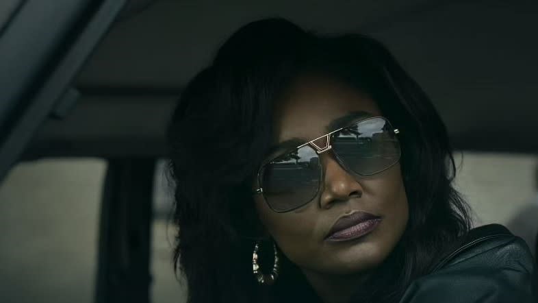  Patina Miller as Raq in sunglasses in Power Book III: Raising Kanan season 3 promo picture. 