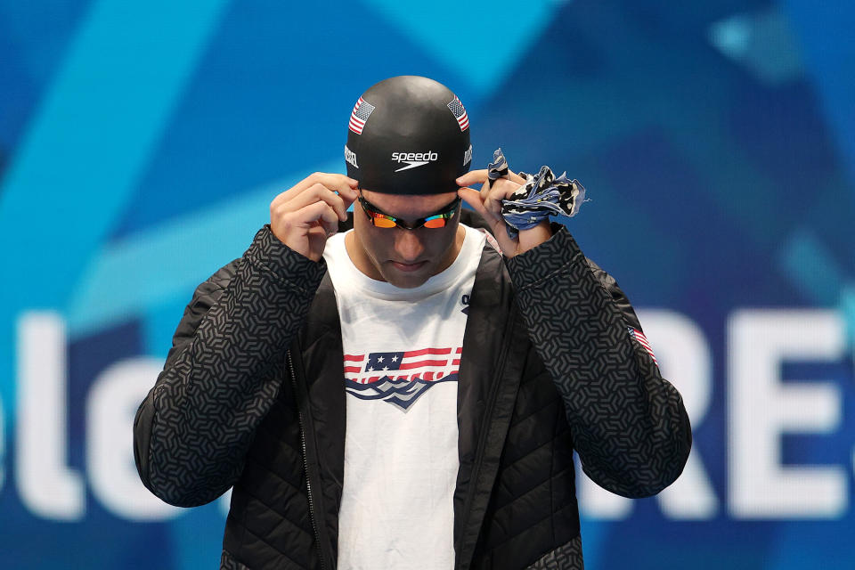 TOKYO, JAPAN - JULY 28: Caeleb Dressel of Team United States arrives before competing in the Men's 100m Freestyle Semifinal 1 day five of the Tokyo 2020 Olympic Games at Tokyo Aquatics Centre on July 28, 2021 in Tokyo, Japan. (Photo by Maddie Meyer/Getty Images)