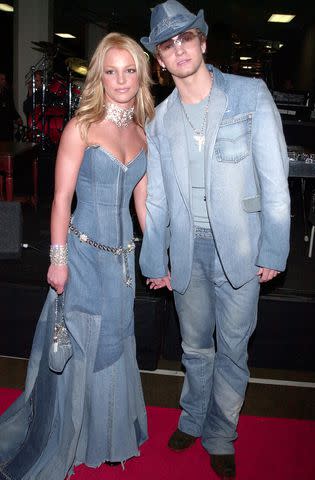 <p>Frank Trapper/Corbis via Getty </p> Britney Spears and Justin Timberlake at the 28th annual American Music Awards in 2001