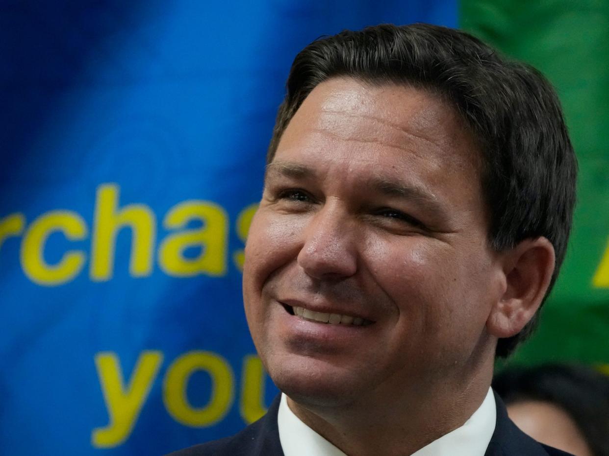 Florida Governor Ron DeSantis smiles during a press conference announcing expanded toll relief for Florida commuters, Wednesday, September 7, 2022, in Miami, Florida.