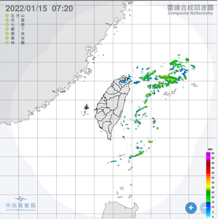 今天迎風面的大台北地區、東半部雲量較多，偶爾可能有局部短暫雨出現。   圖/中央氣象局