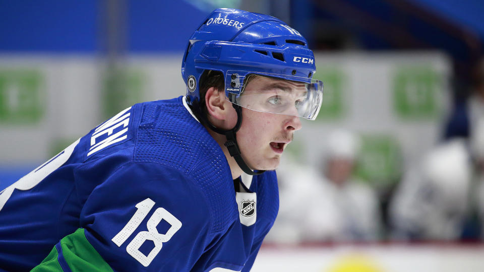 Ex-Canucks forward Jake Virtanen was charged in January with sexual assault in connection to an encounter in a downtown Vancouver hotel room in 2017. (Getty)