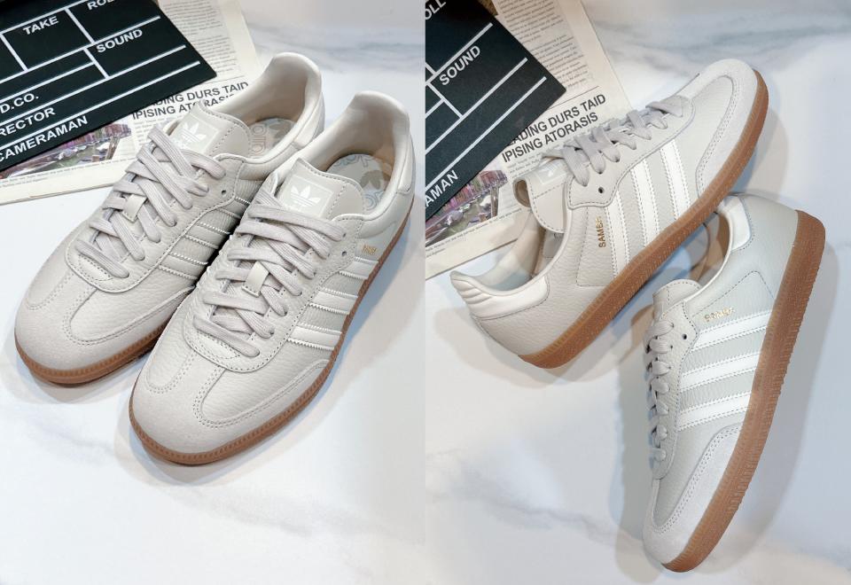 女神奶茶色球鞋盤點：adidas Originals Samba燕麥奶茶，NT$3,490。2023年帶起高街時尚風潮Samba不能錯過，以T-Toe（T字形鞋頭）設計圖片來源：編輯拍攝