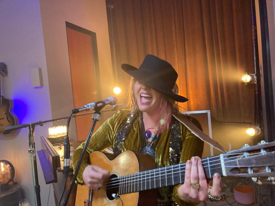 Vermont musician Grace Potter films a video at her home studio in Moretown on May 24, 2023.