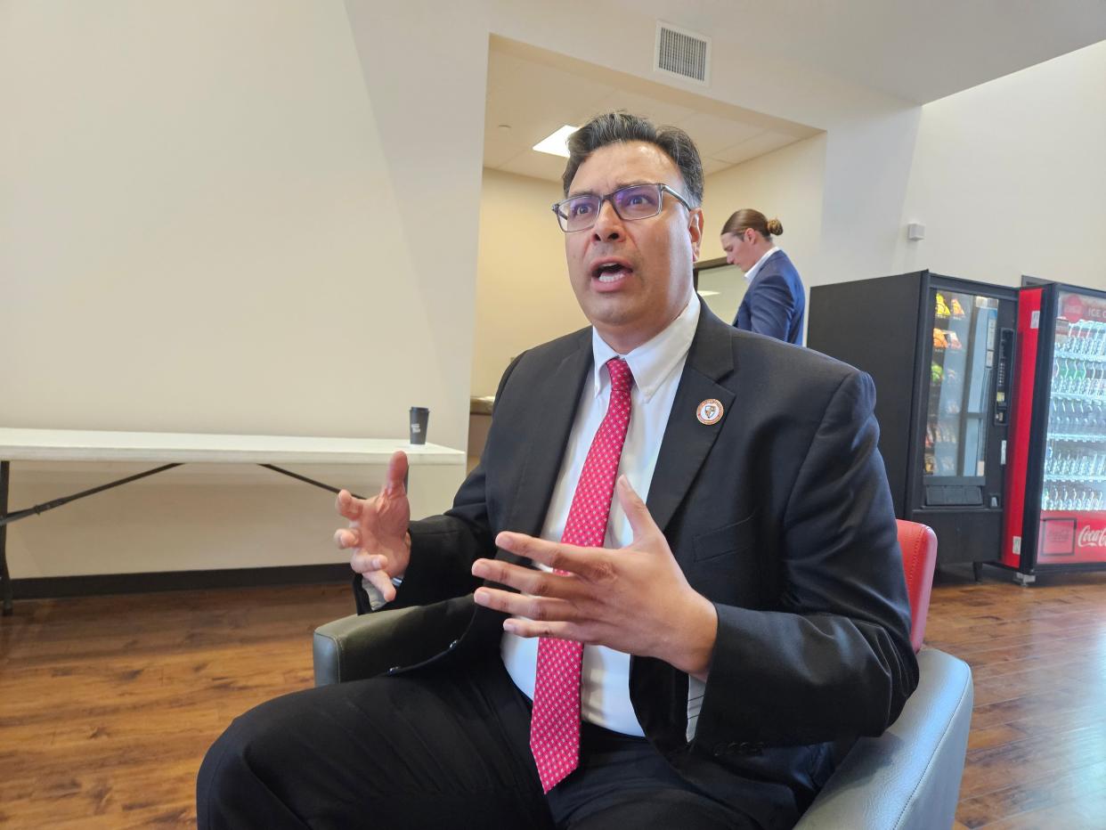 Dr. Italo Subbarao, Dean of the College of Osteopathic Medicine at William Carey University, talks about the need for more doctors in rural areas, Thursday, Sept. 21, 2023, at WCU in Hattiesburg, Miss., during the third annual Rural Health Summit.