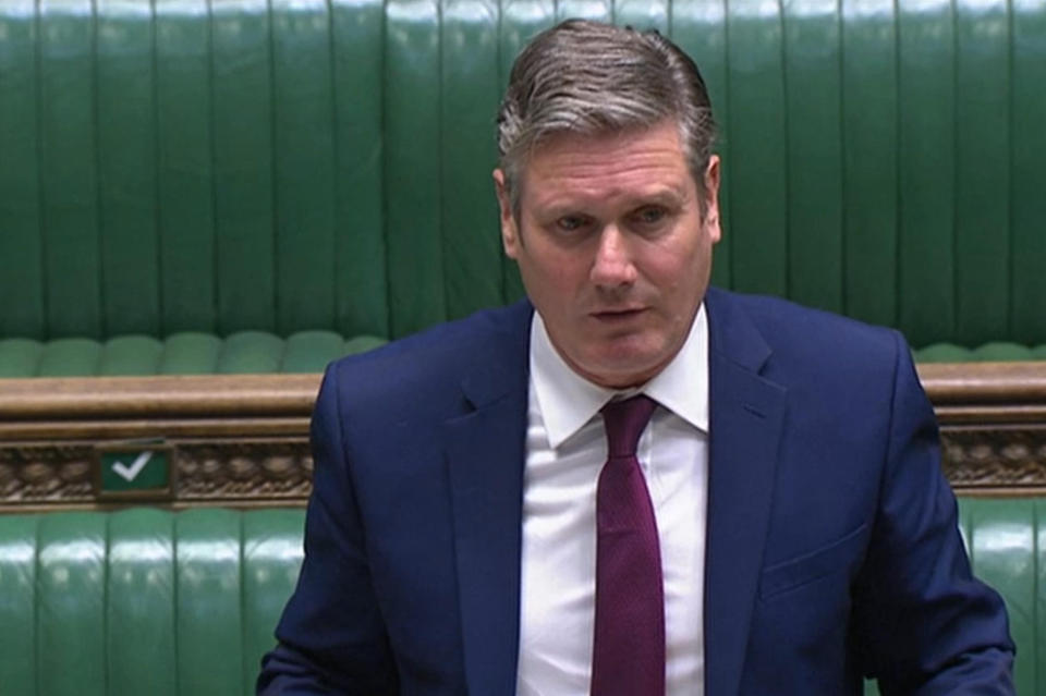 Labour leader Sir Keir Starmer responds after Prime Minister Boris Johnson made a statement in the House of Commons in London, setting out a new three-tier system of controls for coronavirus in England.