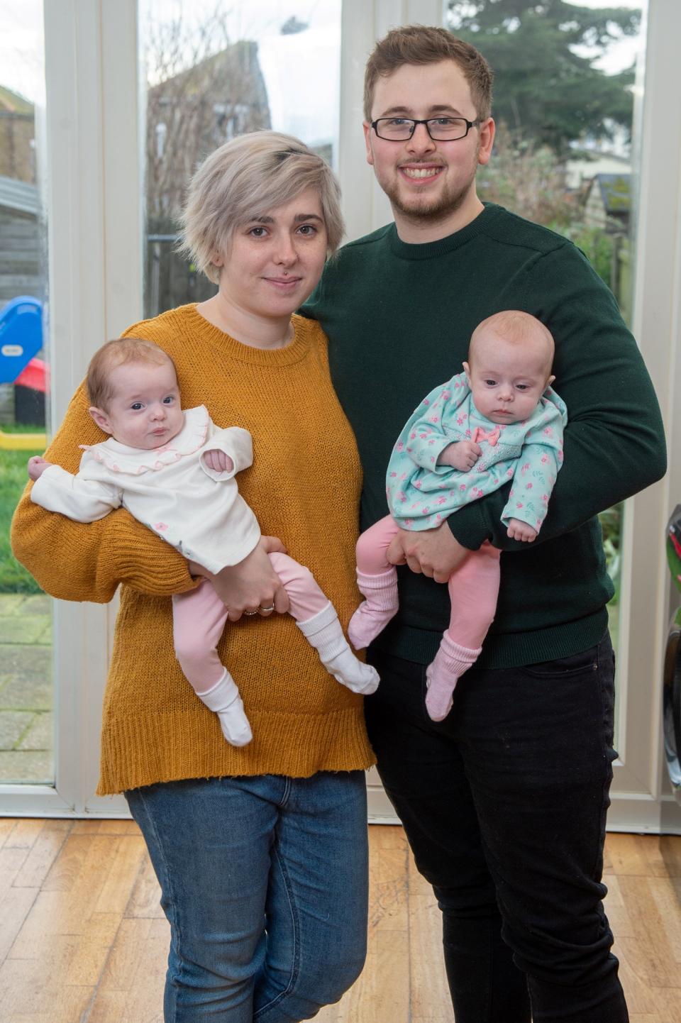 Jessica Phoenix and partner Liam McMahon with daughters Phoebe and Aria. (SWNS)