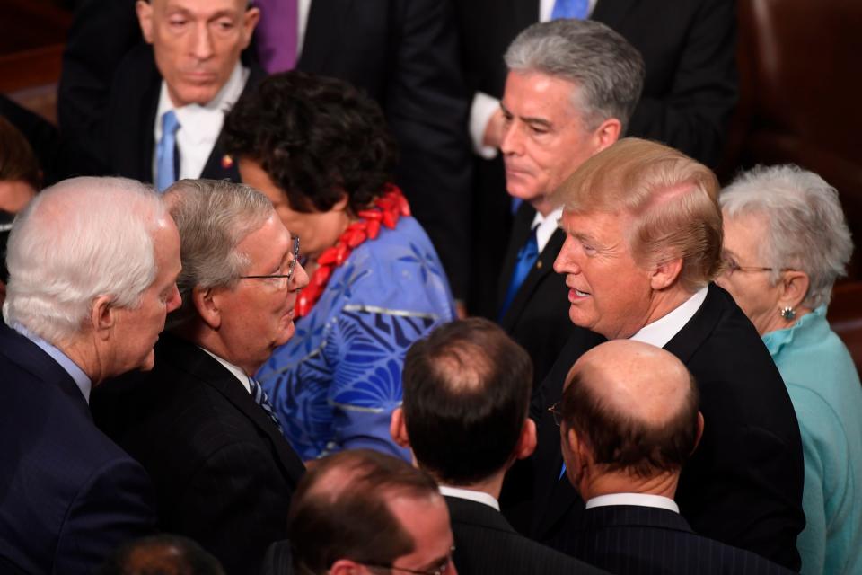 President Donald Trump after delivering the State of the Union address, Jan. 30, 2018, Washington, DC