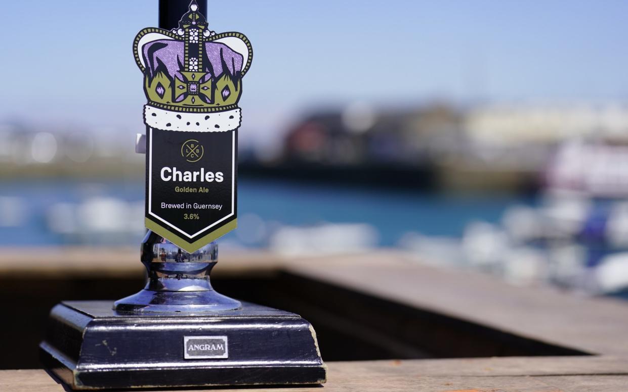 The pump for the Charles beer was on display in Saint Peter Port