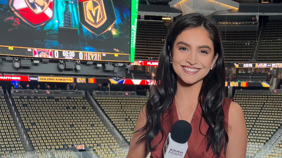 Rivera poses in front of an empty T-Mobile Arena in Las Vegas before the game on June 5. (Credit: Twitter)  