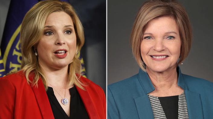 Liz Mathis (right) announced in July 2021 that she was challenging freshman Rep. Ashley Hinson (left), R-Iowa, for her congressional seat. <span class="copyright">Getty Images/Official State Photo</span>