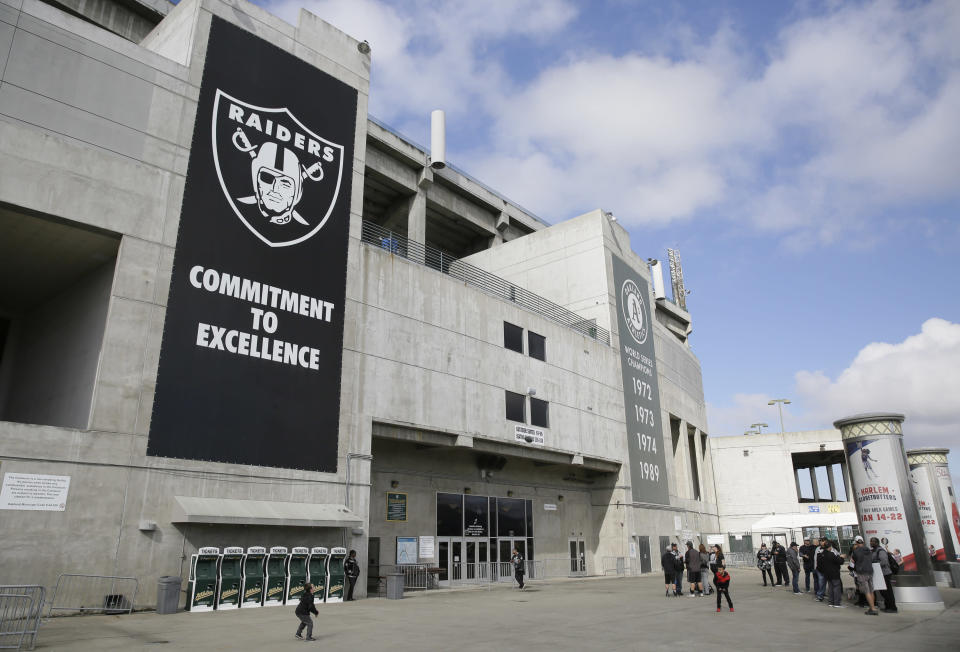 An unnamed suspect dropped “anti-media” flyers over the crowd at Oakland Coliseum and Levi’s Stadium on Sunday. (AP)
