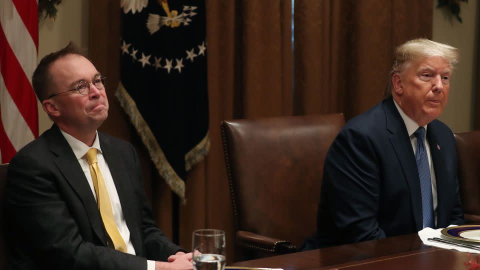 Trump and then-acting chief of staff Mick Mulvaney at a luncheon with representatives of the United Nations Security Council at the White House on December 5, 2019. - Mark Wilson/Getty Images