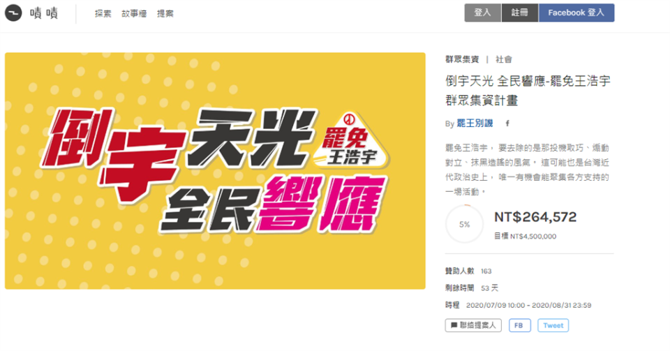 罷免王浩宇群募平台，上線不到1天，就已累積26萬多元。(圖/本報資料照)