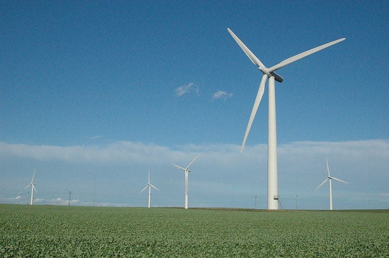 A man died Wednesday after falling from a wind turbine similar to these in Archer County.