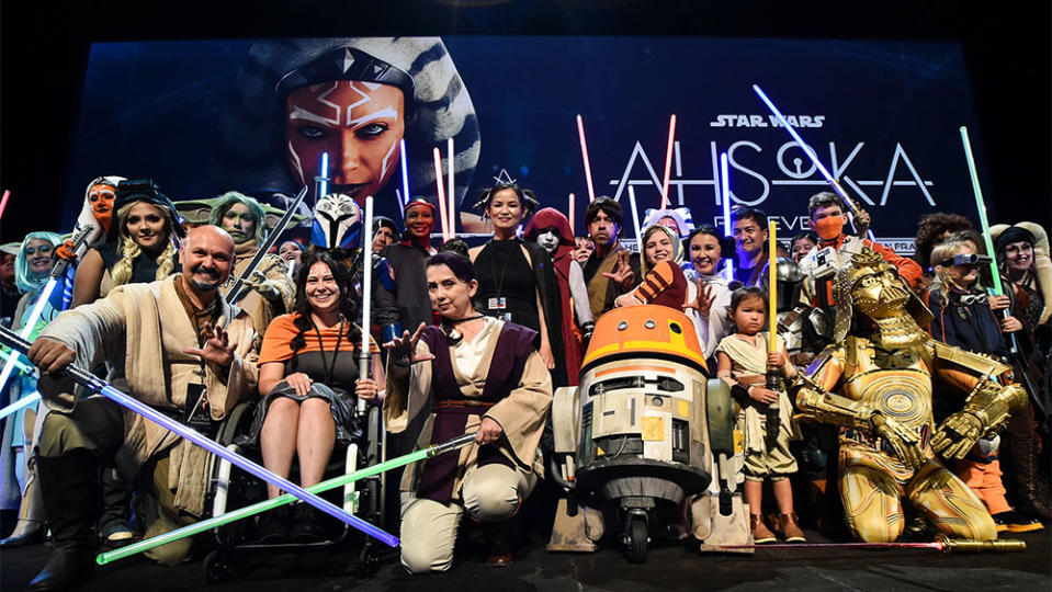 Guests in costumes attend the Ahsoka fan event at El Capitan Theatre in Hollywood, California.