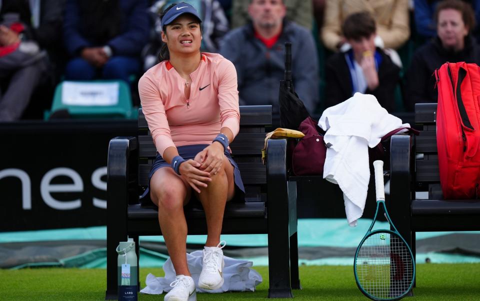 Emma Raducanu suffers injury scare before Nottingham Open semi-final suspended over wet surface