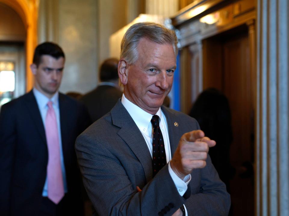 Republican Sen. Tommy Tuberville of Alabama outside the Senate chamber on August 1, 2022.