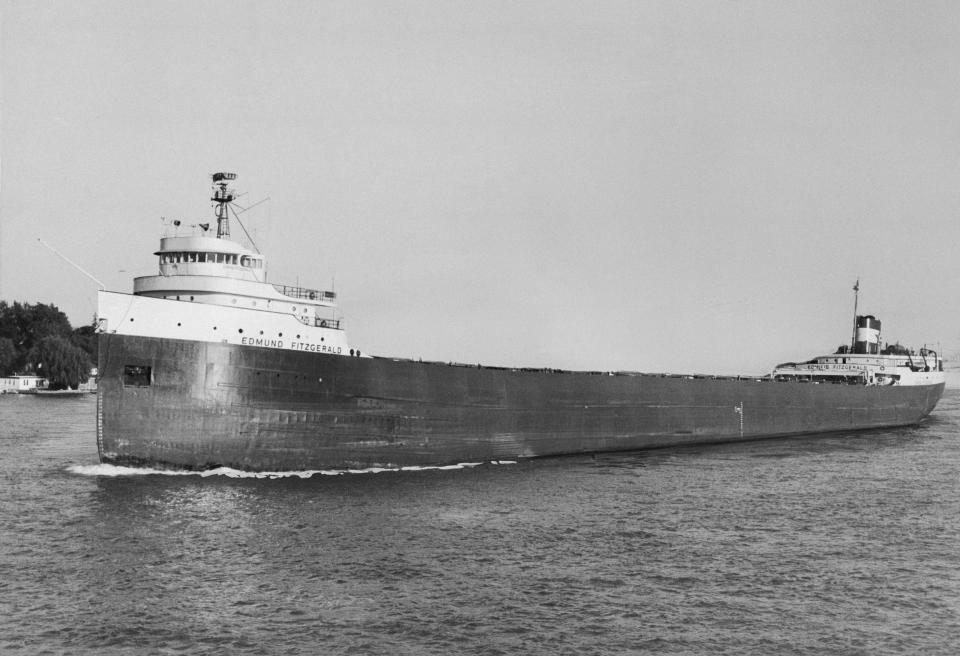 a black and white photo of the Edmund Fitzgerald